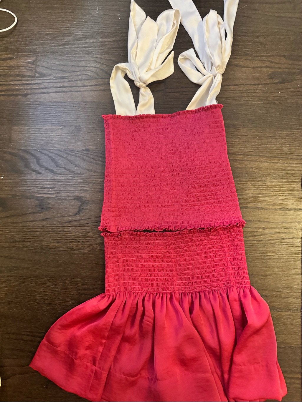 Koch Strap Detail Pink Smocked Sundress With Cream Ties